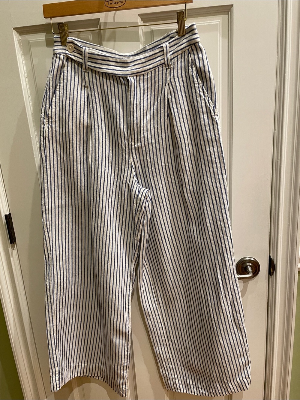 Madewell  Beige and Blue Stripe Linen Wide Leg Pants Size 8